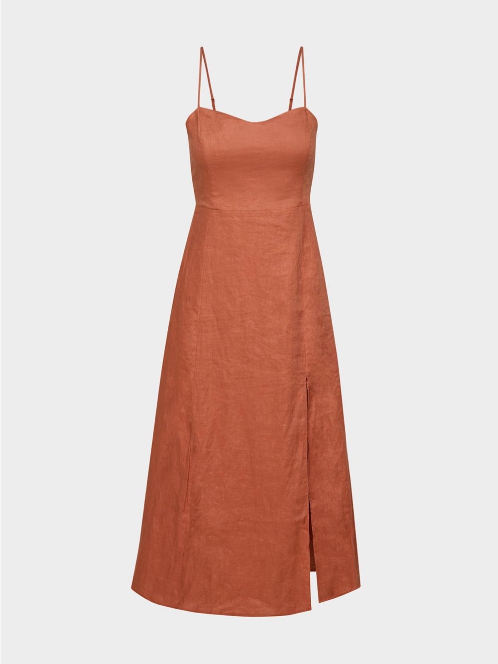 O.P.T. Linen blend terracotta strappy midi dress